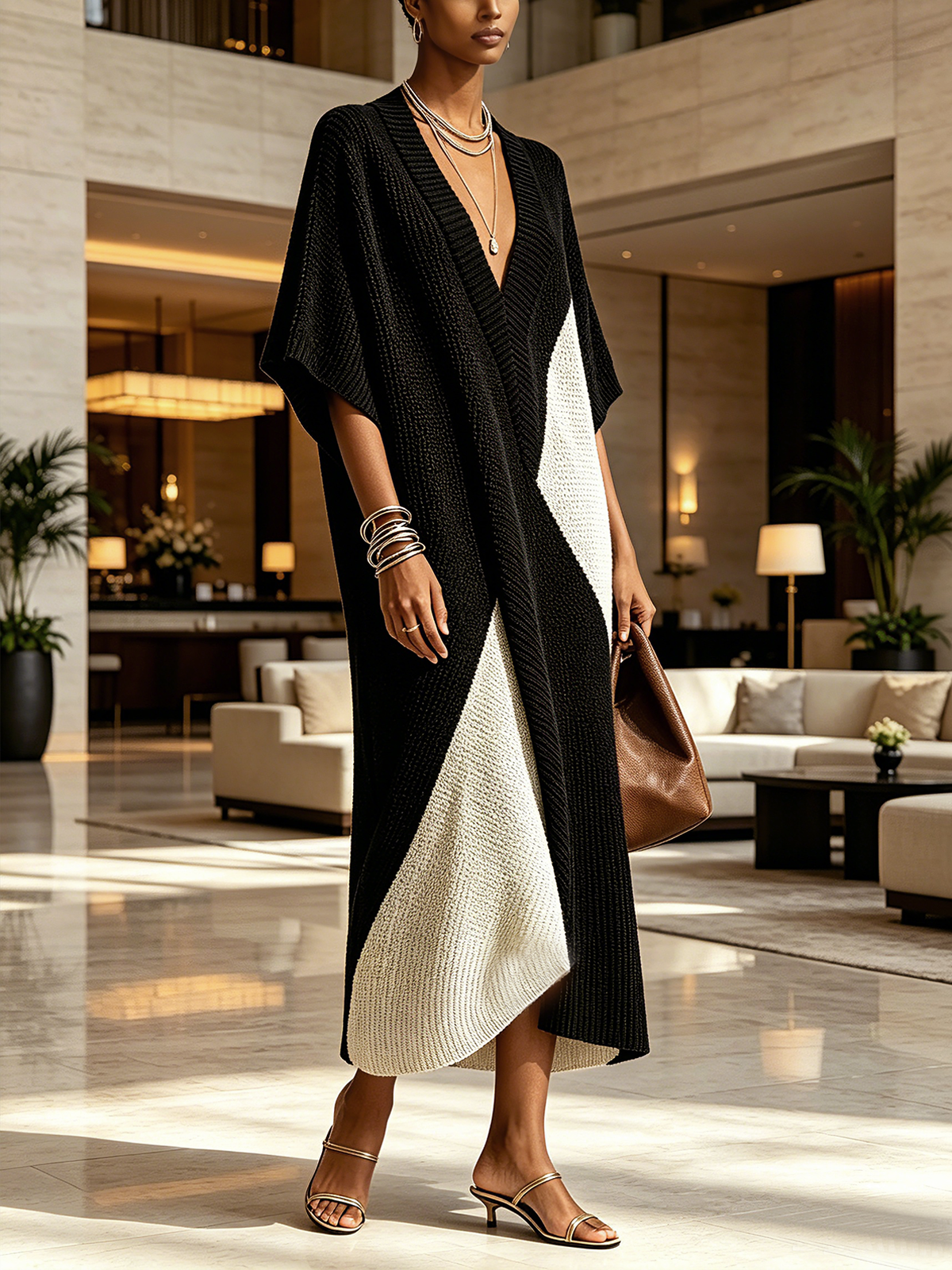 Robe midi femme en maille à coupe portefeuille