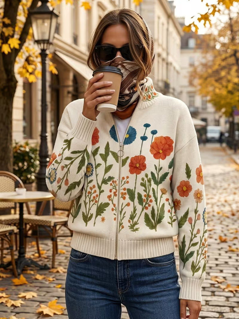 Florine | Cardigan Zippé Prairie Fleurie Sauvage