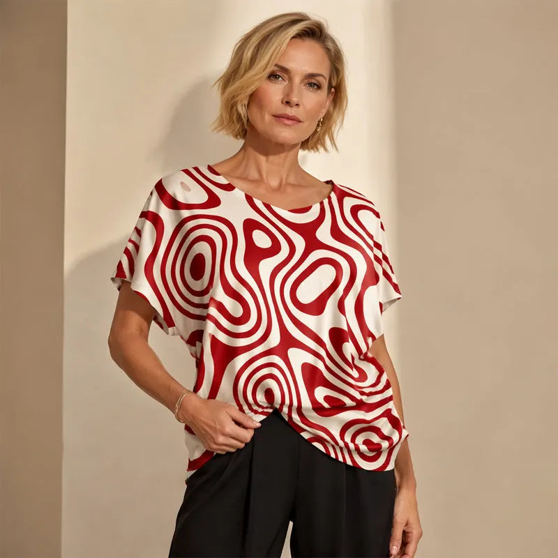 T-shirt femme à col V avec imprimé abstrait