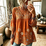 Blouse femme bohème brodée à col V