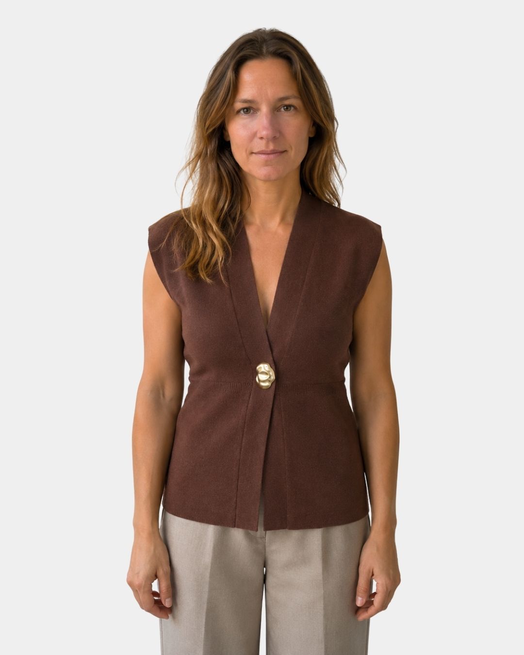 Félicie | Gilet en Tricot Détail Boutonné Col V
