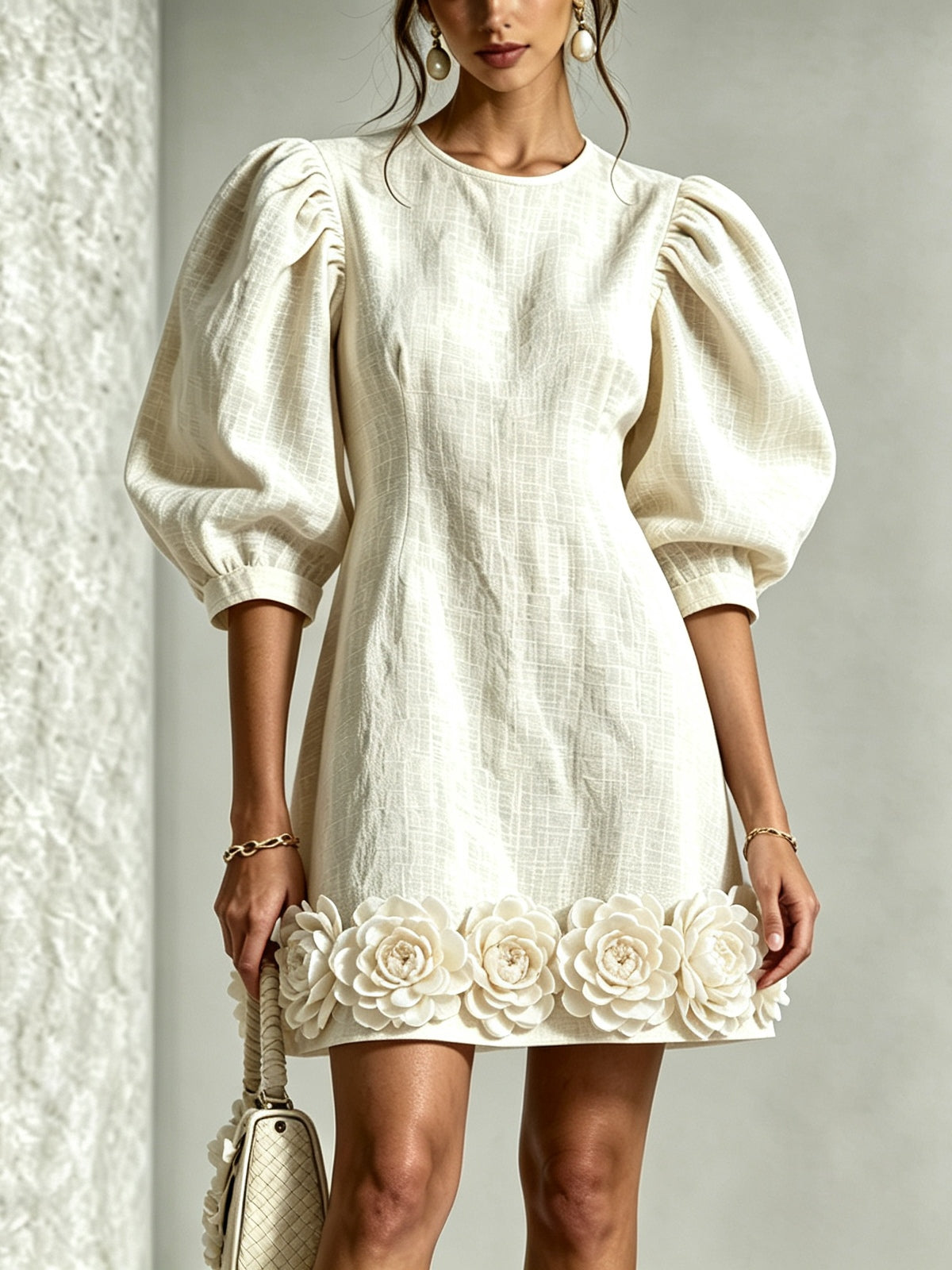 Hélène | Robe Fleurie Chic à Manches Bouffantes