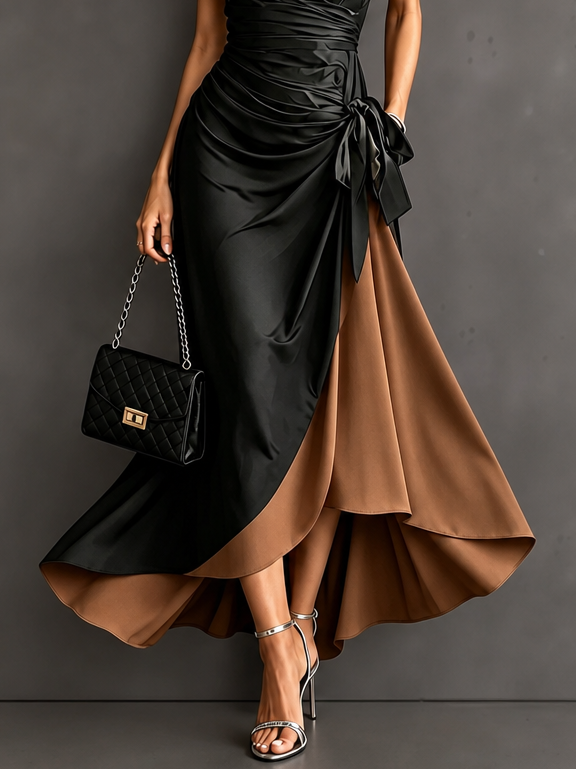 Adeline | Robe Longue Portefeuille à Col Chemise, Manches Courtes et Nœud à la Taille