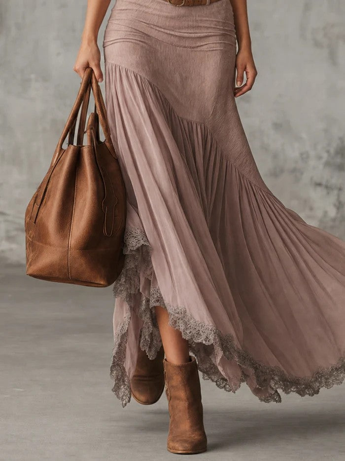 Jeanne | Robe Longue Bohème Vintage à Bordure en Dentelle