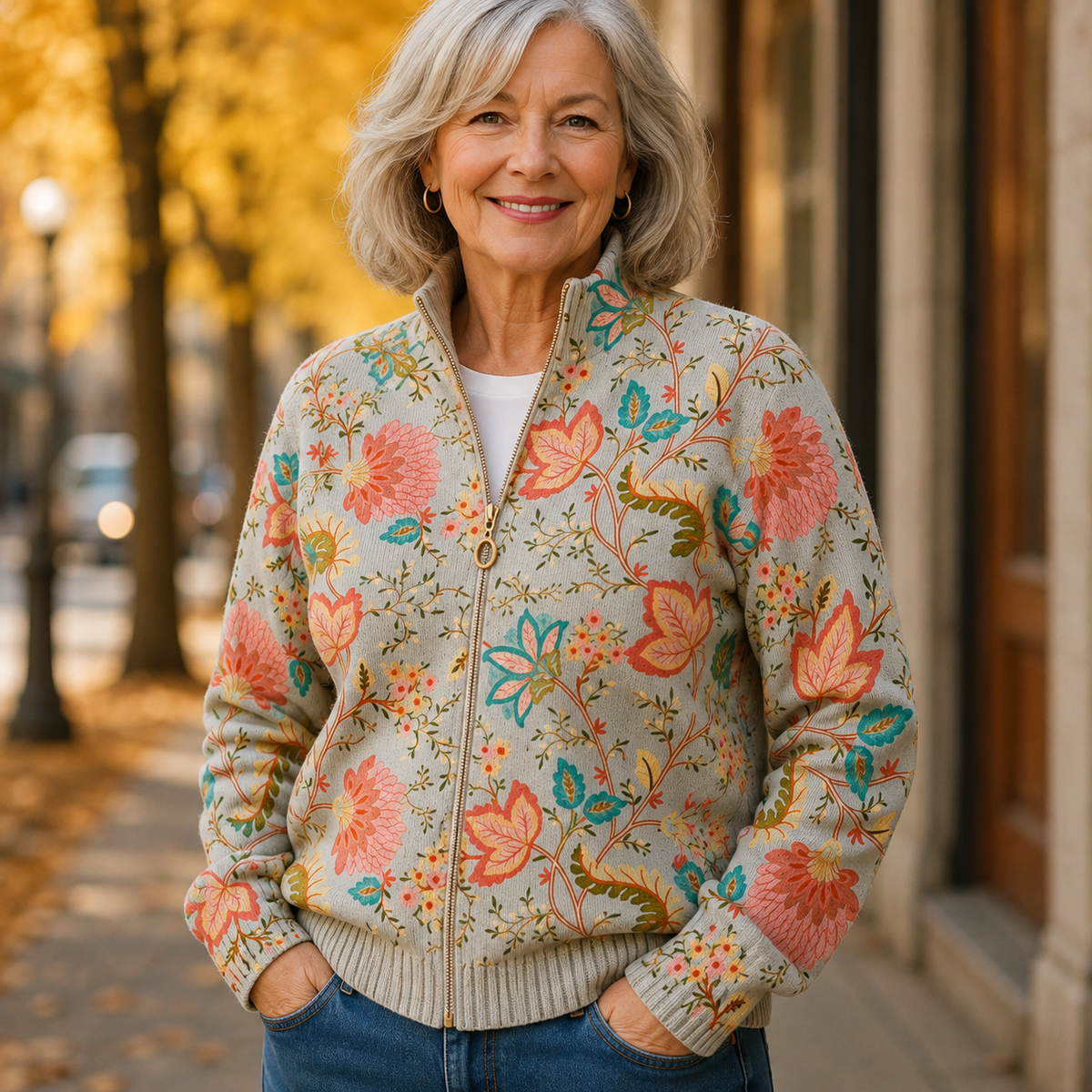 Coralie | Cardigan Zippé Jardin Fleuri Vintage