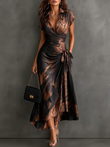 Ambre | Robe Midi Portefeuille Marron