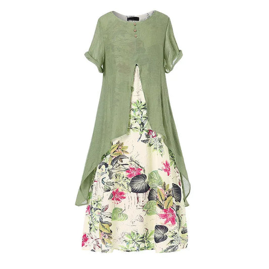 Robe femme superposée à imprimé floral