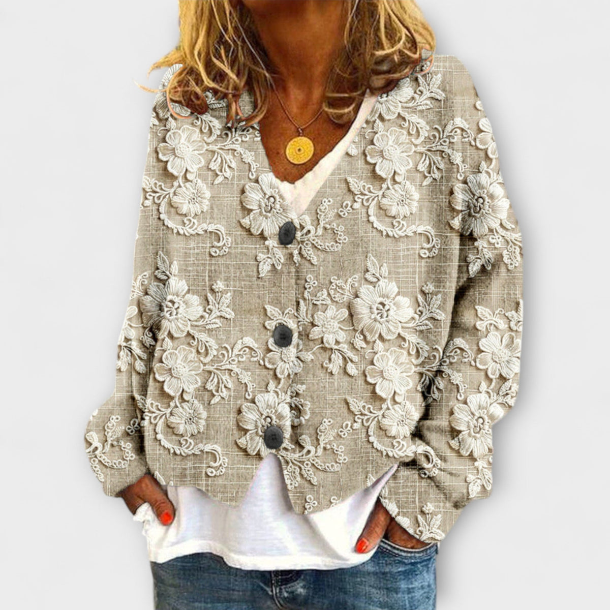 Veste femme florale boutonnée coupe ample