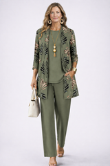 Ensemble trois pièces femme avec cardigan imprimé