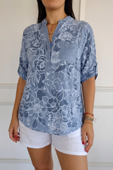 Chemisier femme en dentelle florale à manches courtes