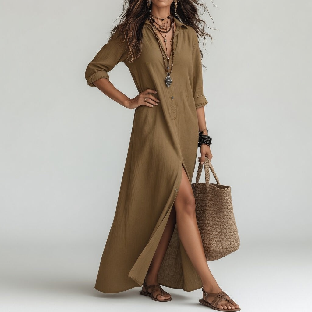 Violaine™ — Robe longue chemise bohème à l’élégance naturelle