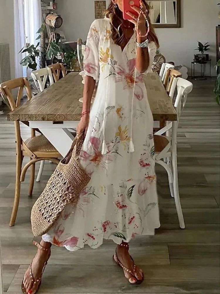Élodie™ — Élégante robe longue fleurie à la texture veloutée