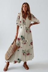 Élodie™ — Élégante robe longue fleurie à la texture veloutée