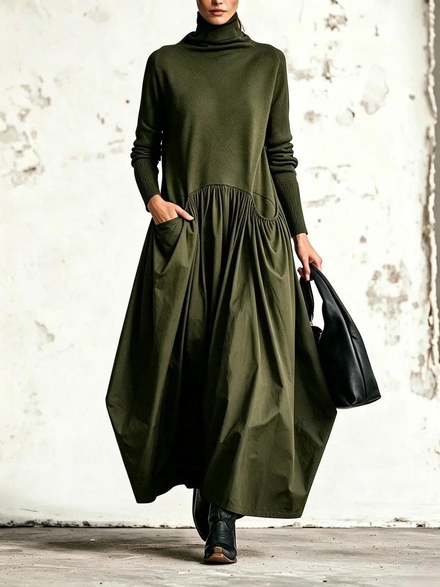 LORENZA | Robe longue oversize à col montant et grandes poches