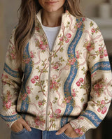 Roseline | Cardigan Zippé Rubans et Roses Grimpantes
