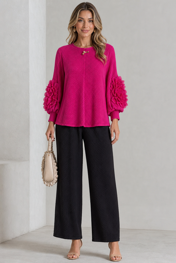 Nathalie | Blouse Élégante à Manches Fleuries