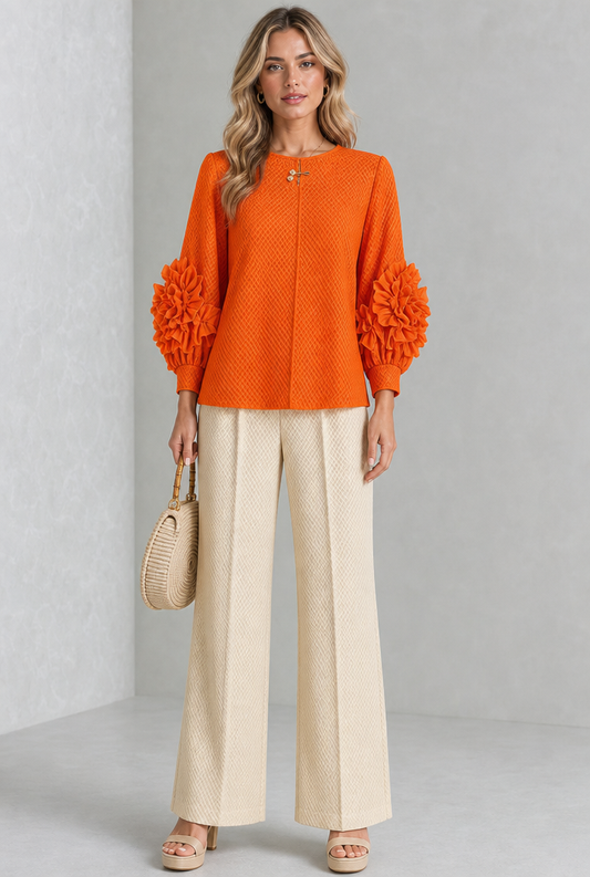 Karine | Blouse Texturée à Manches Statement