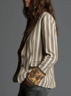 Zoé | Blazer pour femme à revers et imprimé à rayures bohème
