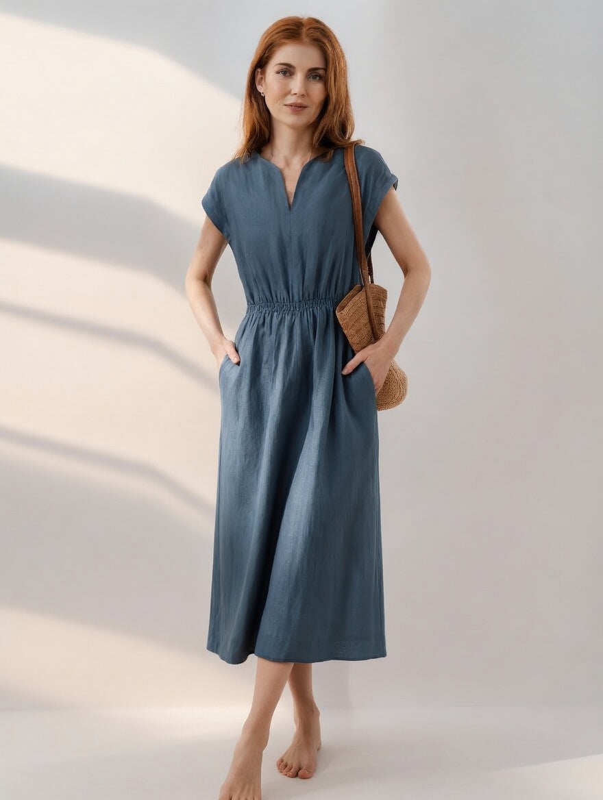 Lina — Robe fluide et élégante en mélange de lin