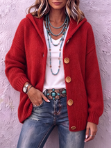 Cardigan femme en maille à capuche boutonné