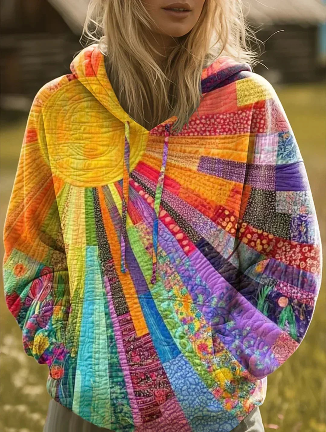 Danielle | Sweat à Capuche Patchwork Bohème
