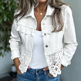 Veste femme en denim avec dentelle ajourée