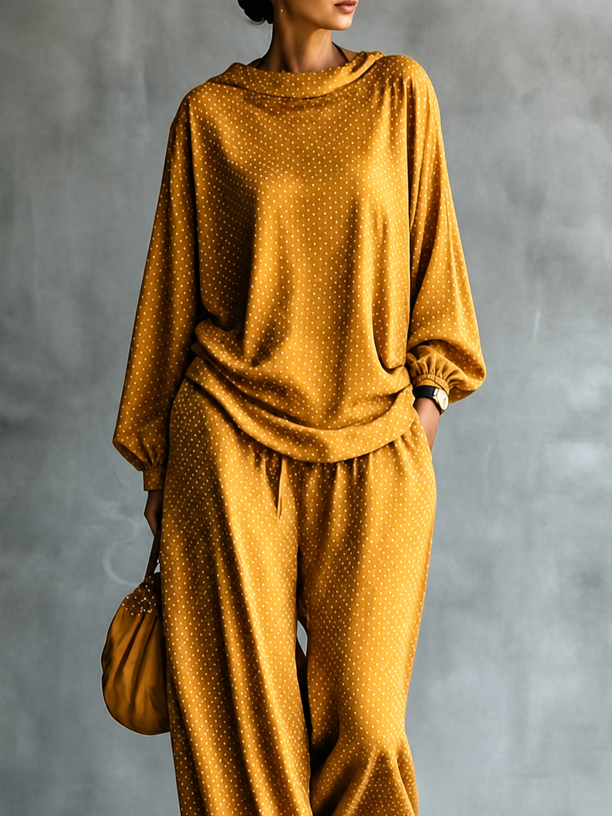 Ysabeau | Ensemble Deux Pièces Ample Jaune à Pois Blancs