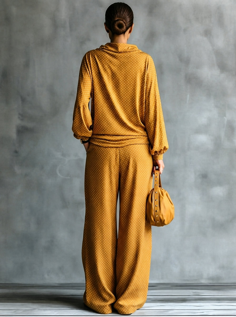 Ysabeau | Ensemble Deux Pièces Ample Jaune à Pois Blancs