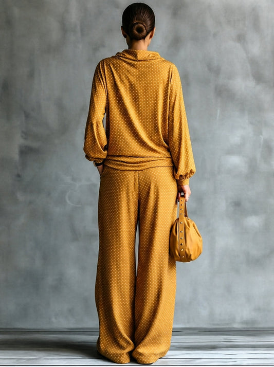 Ysabeau | Ensemble Deux Pièces Ample Jaune à Pois Blancs