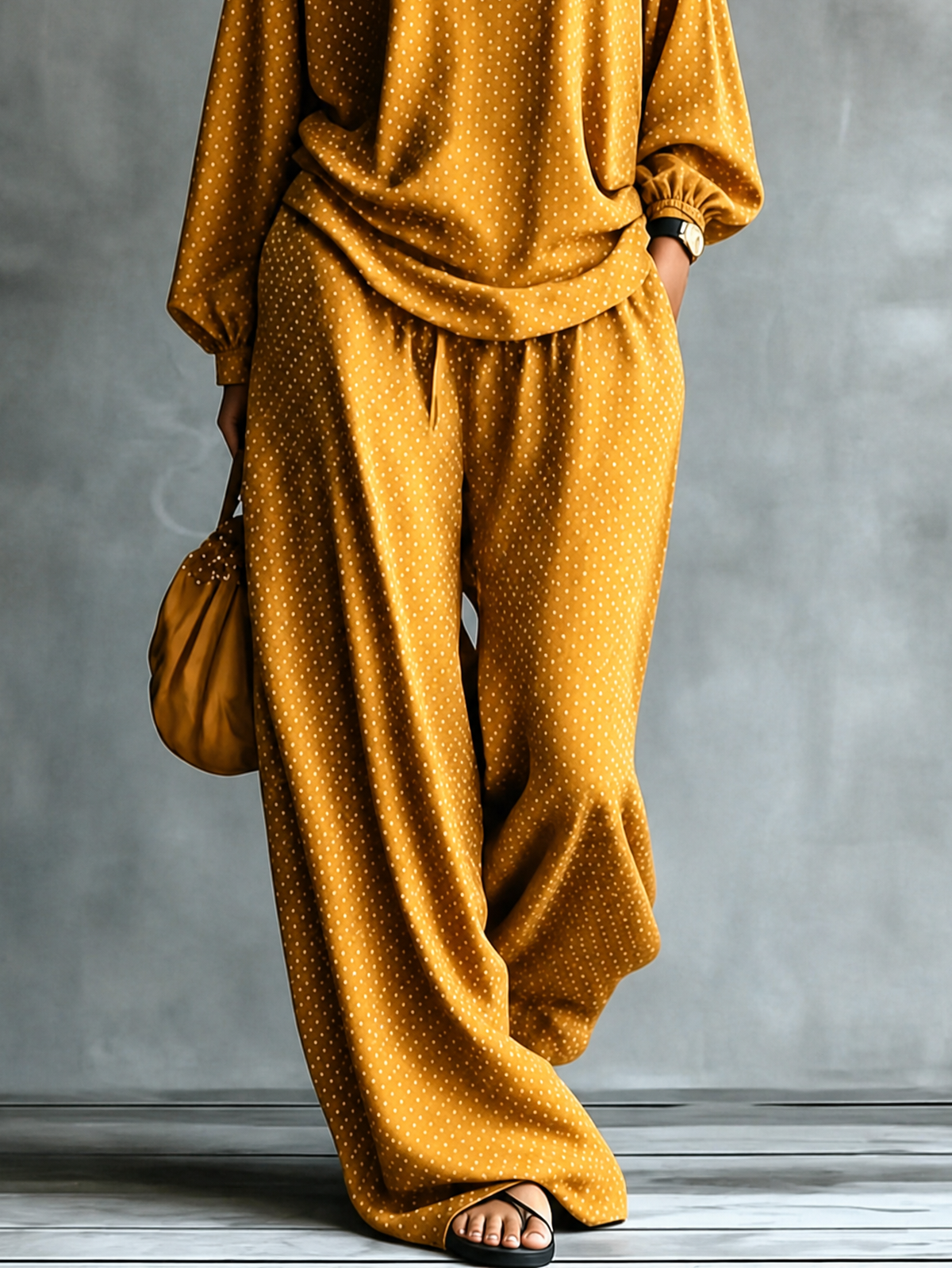 Ysabeau | Ensemble Deux Pièces Ample Jaune à Pois Blancs