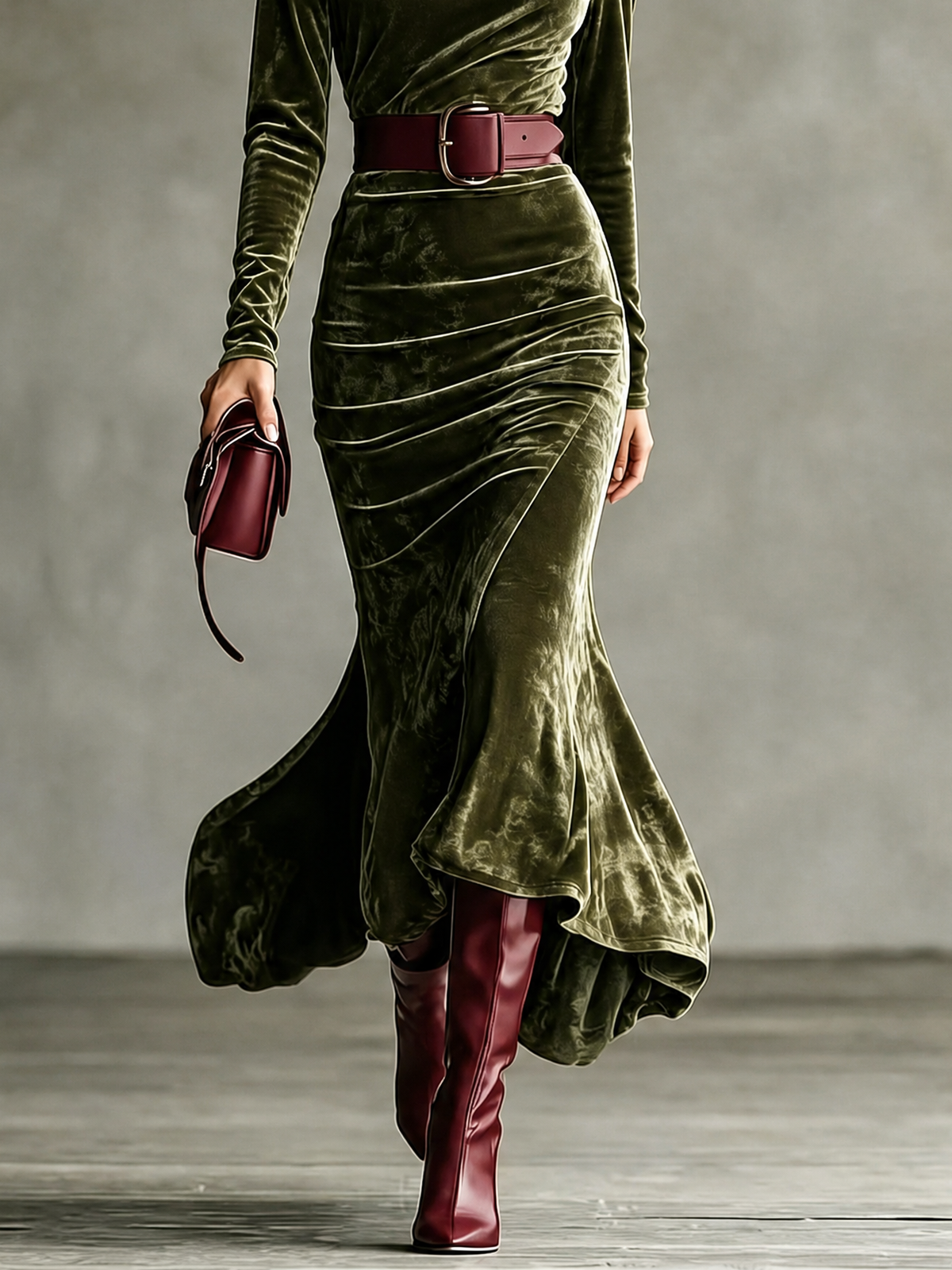Chantal | Robe Longue Sirène en Velours à Manches Longues