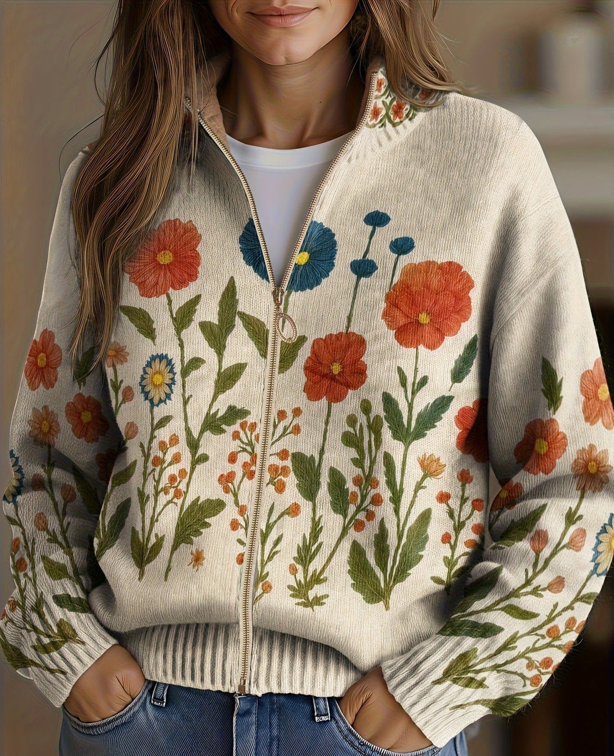 Florine | Cardigan Zippé Prairie Fleurie Sauvage