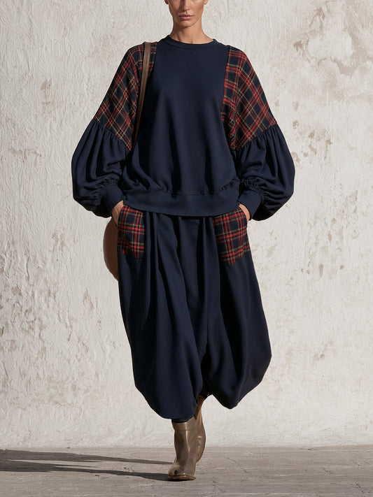 Régine | Ensemble Sweat Ample à Empiècements À Carreaux Classiques et Pantalon Large