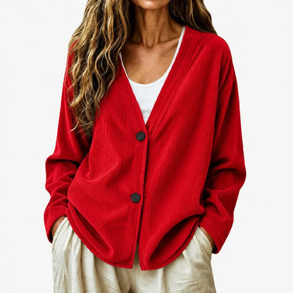 Cardigan femme côtelé à col V boutonné
