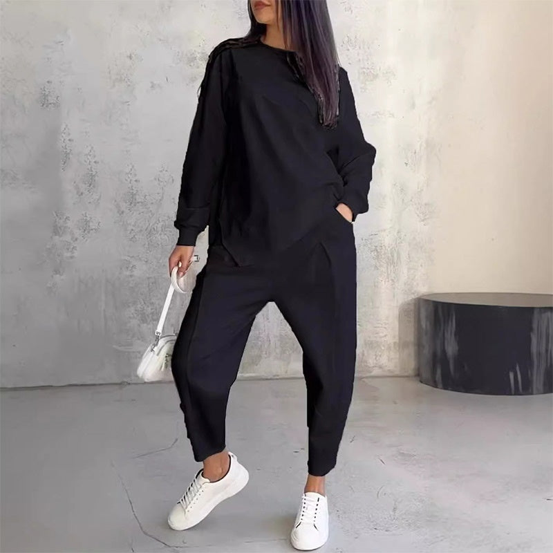 Ensemble femme sweat asymétrique avec pantalon assorti