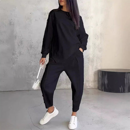 Ensemble femme sweat asymétrique avec pantalon assorti