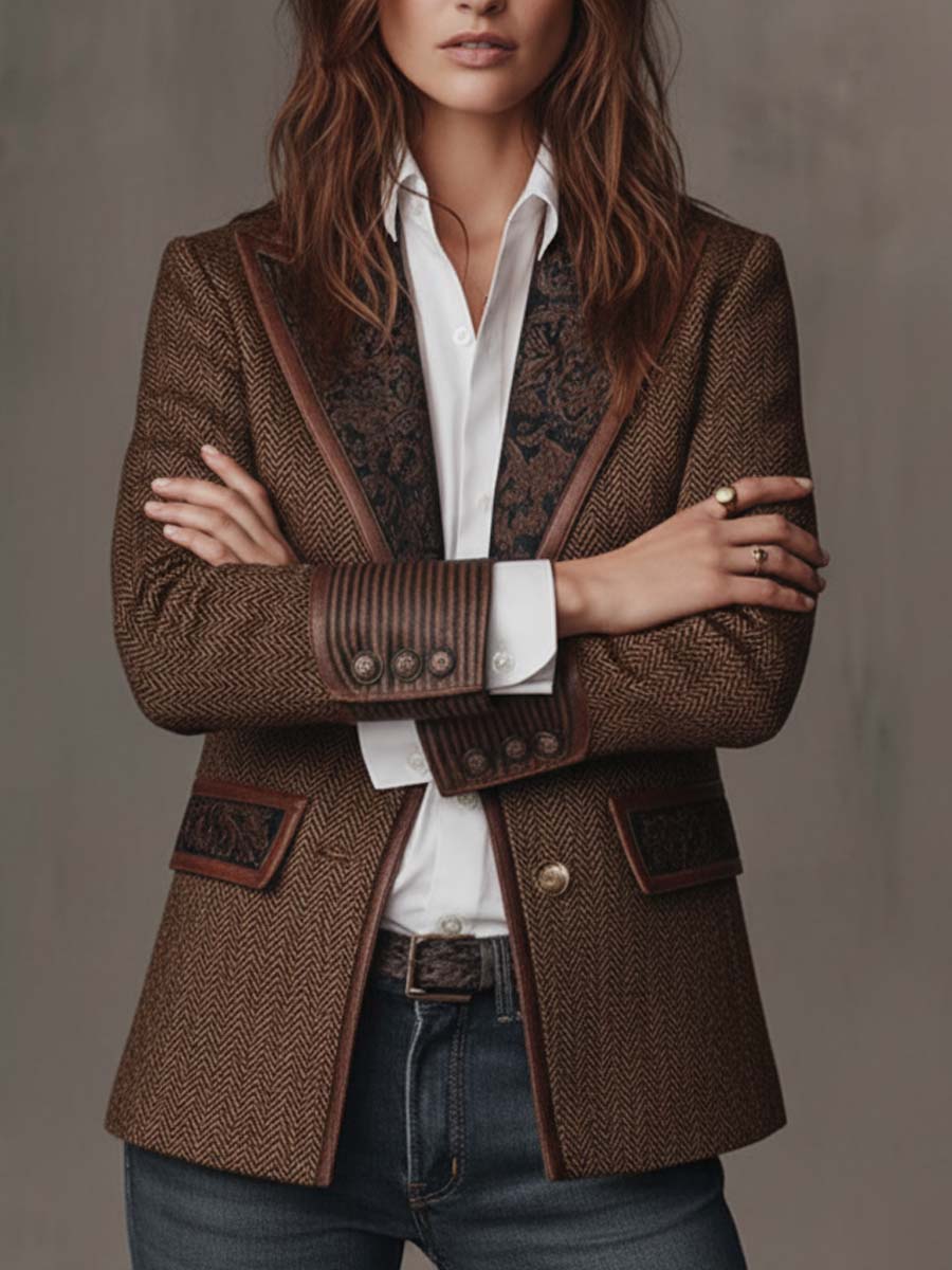 Gisèle | Blazer à Empiècements Imprimé Chevrons