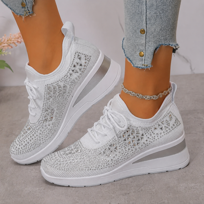 Baskets femme compensées scintillantes en maille respirante