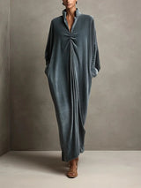 Thérèse | Robe Caftan Longue Oversize en Velours à Manches Longues et Détail Torsé