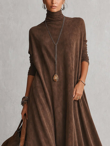 BRUNELLA | Robe longue effet daim avec ourlet en dentelle