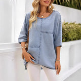 T-shirt femme effet denim avec coutures décoratives