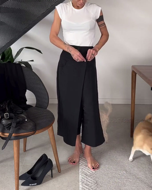 Pantalon femme asymétrique à jambes larges
