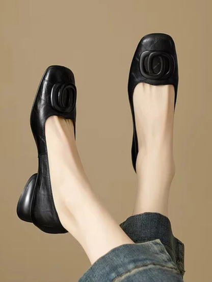 Ballerines femme en cuir à bout carré élégant