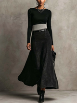 Justine | Ensemble Moderne Haut Noir à Manches Longues et Jupe Longue Asymétrique Taille Haute