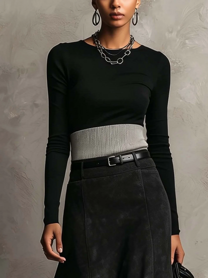 Justine | Ensemble Moderne Haut Noir à Manches Longues et Jupe Longue Asymétrique Taille Haute