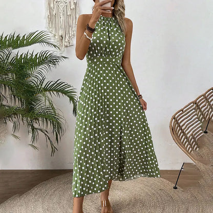 Robe maxi femme à pois avec col halter