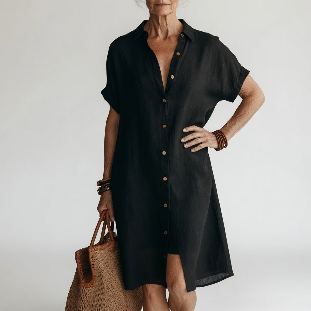 Timéa™ — Robe-chemise midi respirante à l’élégance parisienne