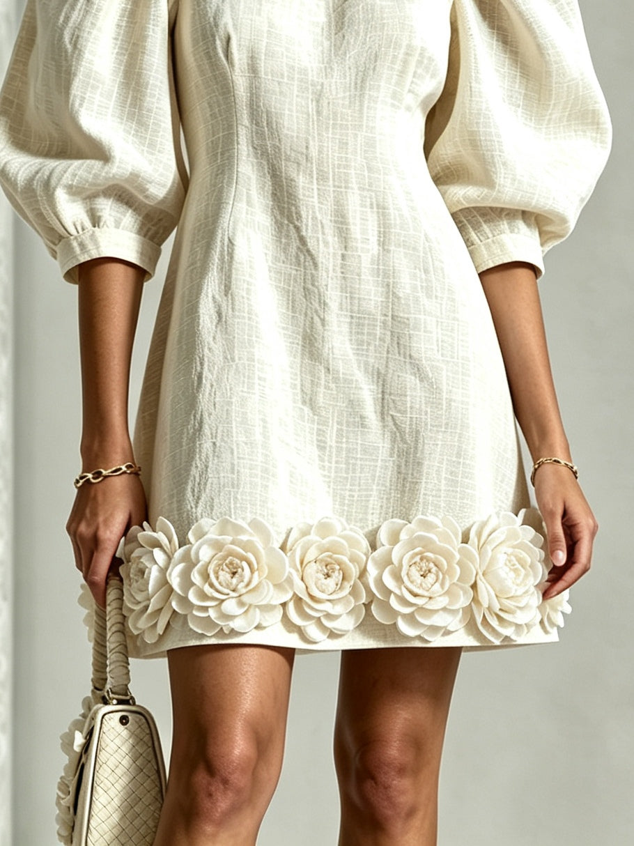 Hélène | Robe Fleurie Chic à Manches Bouffantes