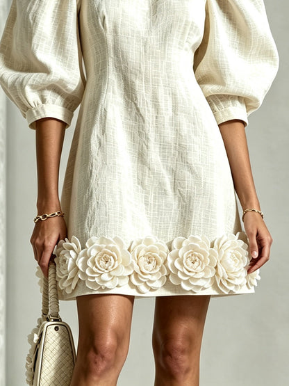 Hélène | Robe Fleurie Chic à Manches Bouffantes