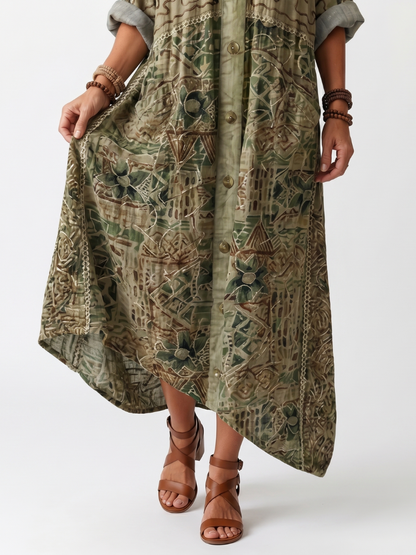 Robe midi bohème femme boutonnée à imprimé floral